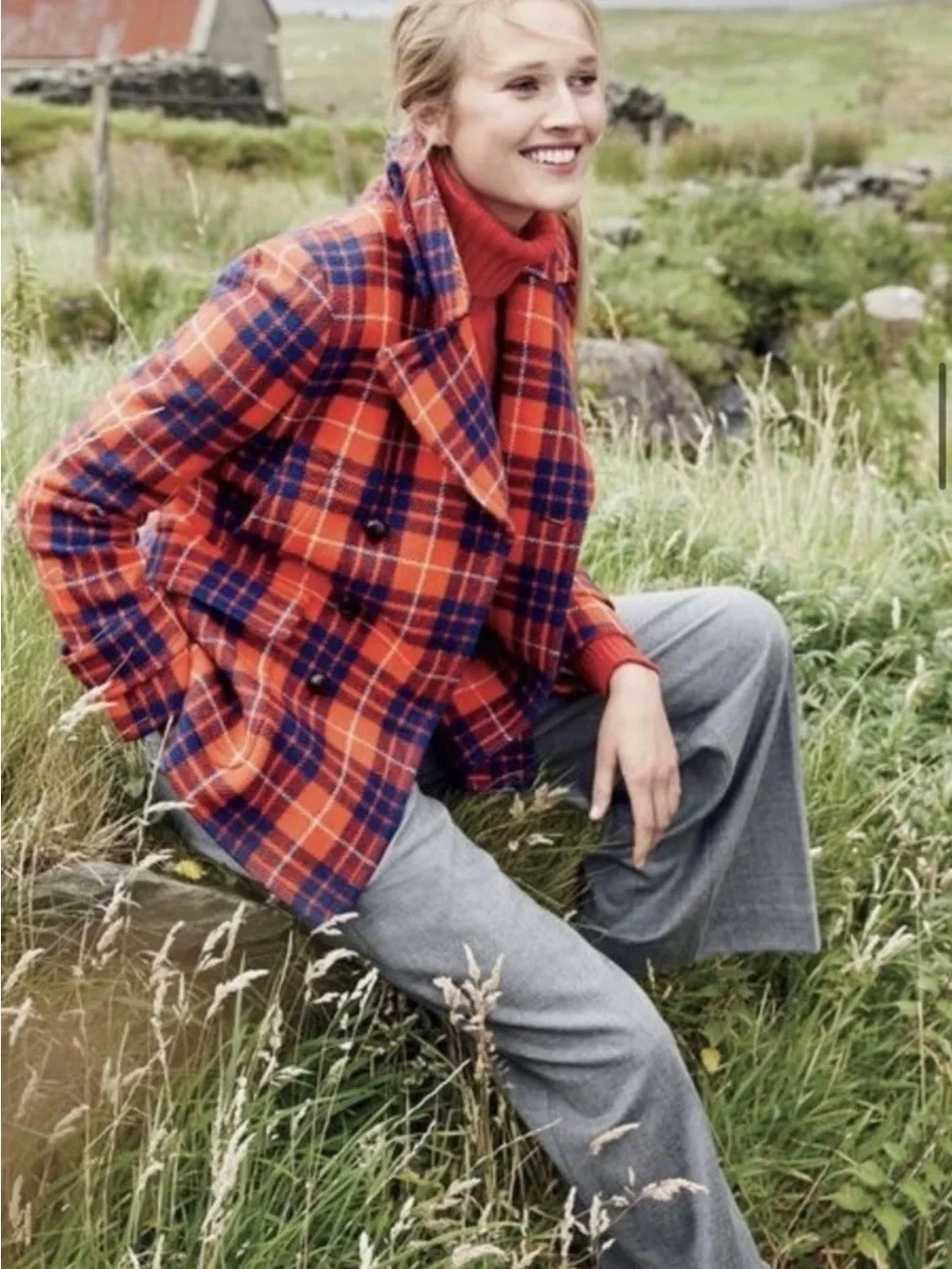 J. Crew Hamilton Plaid Peacoat Red Blue Size 4 / 100% Wool Preppy Jacket
